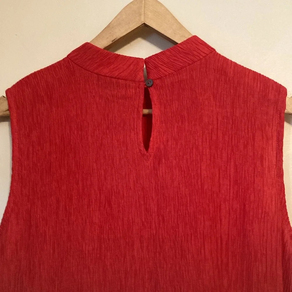 Eileen Fisher Orange Woven Plissé Mock Neck Dress| Sz S/P Pre Owned condition - Picture 8 of 13
